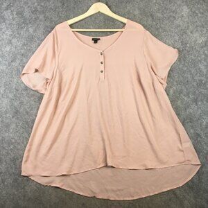 Torrid Top 3 3X Blouse Pink Solid Swing Hem Button Short Sleeve Career Casual